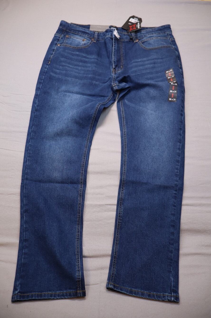 NEW Blu Rock Men's Blue Stretch Mid Rise Straight Leg Denim Jeans Size 38x31